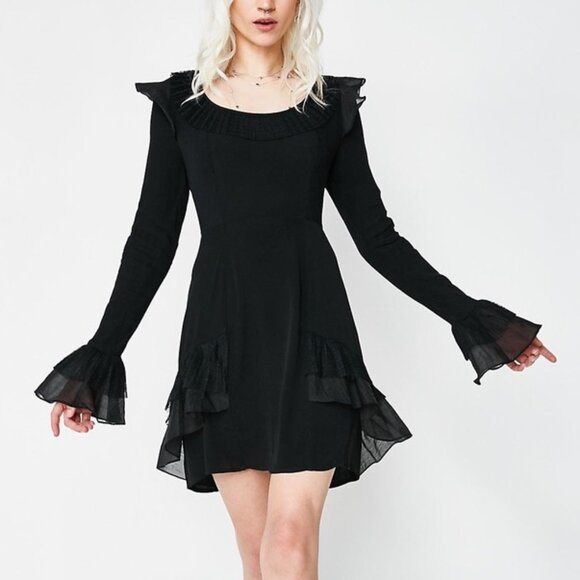 Free People For Love & Lemons Evie Mini Dress Flare Sleeve Ruffles Black Size XS - Picture 1 of 16